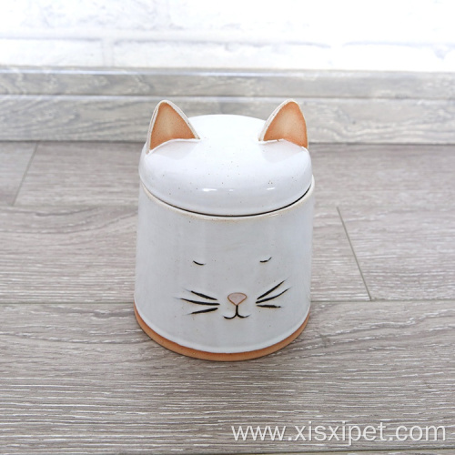 Pet Supplies White Ceramic Cat Shaped Container